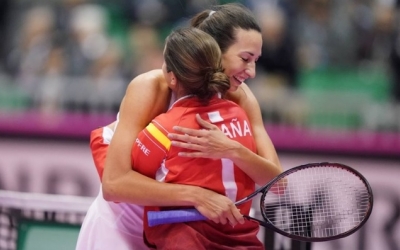 'Huracà' Georgina García celebrant la victòria a Kita-Kyushu | FedCup (Takeo Tanuma)